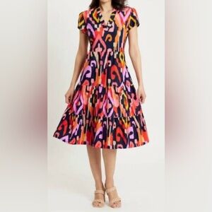 Jude Connally Libby Midi Dress In Grand Ikat Navy Size L